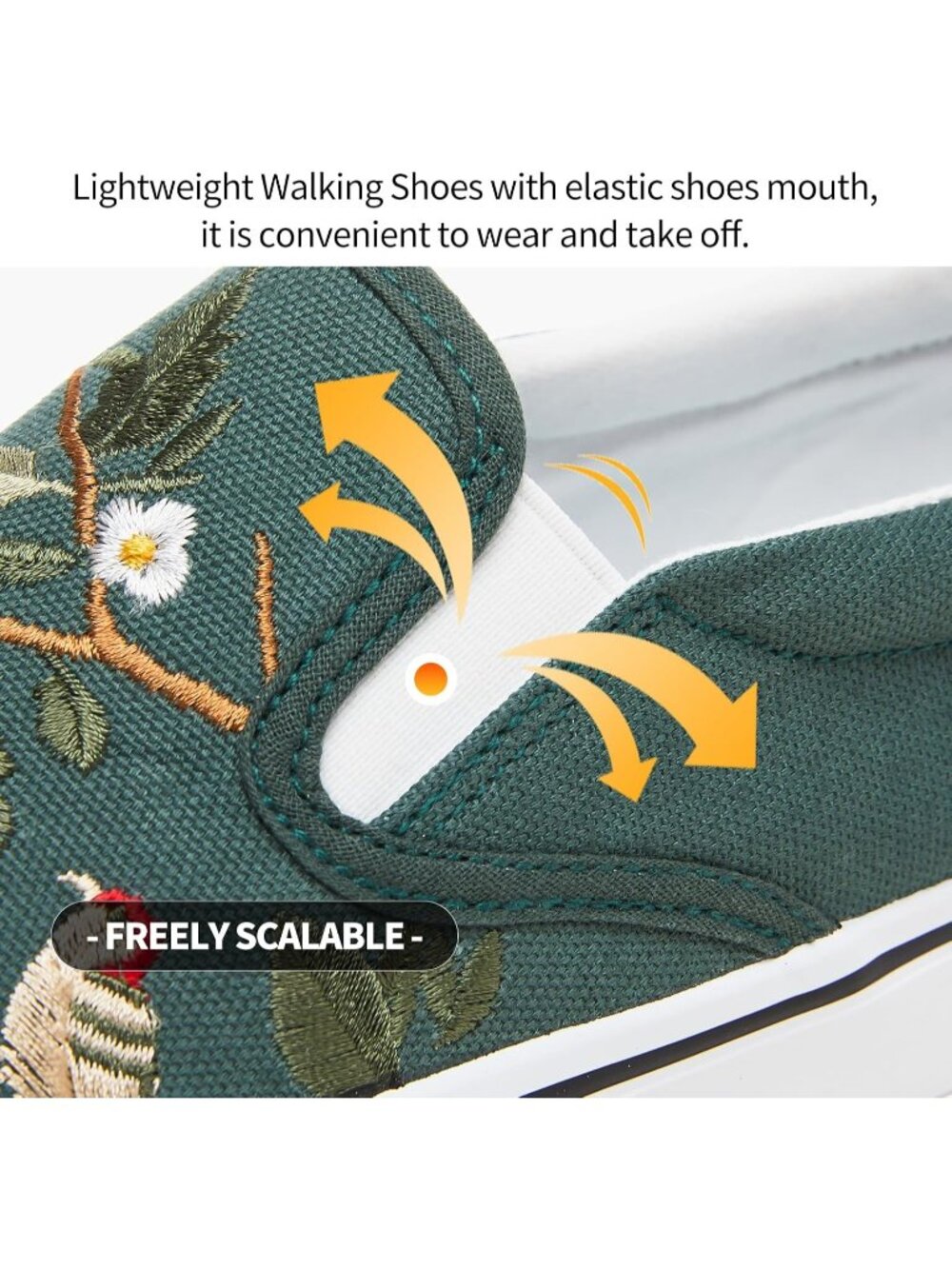 Women's Dark Green Embroidery Comfortable Low Top Slip on Loafer Sneaker Shoes - Picture 5 of 6